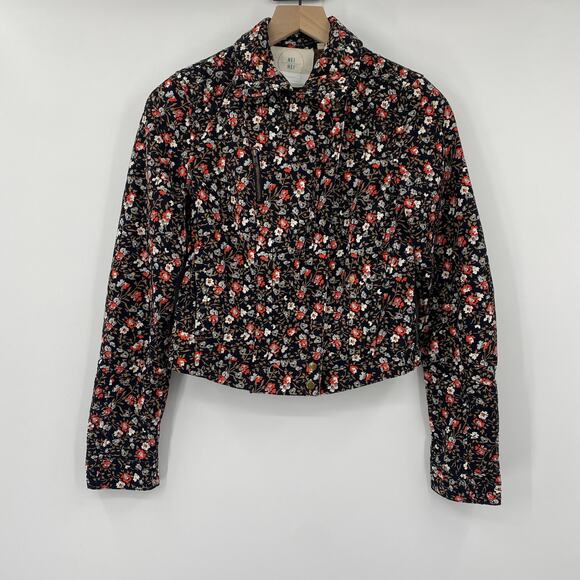 Anthropologie Hei Hei Tinsley Ditsy Floral Print Moto Jacket Asymmetric Black 4 - Picture 4 of 11
